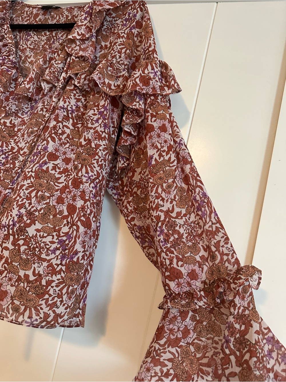 J. Crew Rust-Pink Floral Ruffle Blouse - Picture 6 of 7